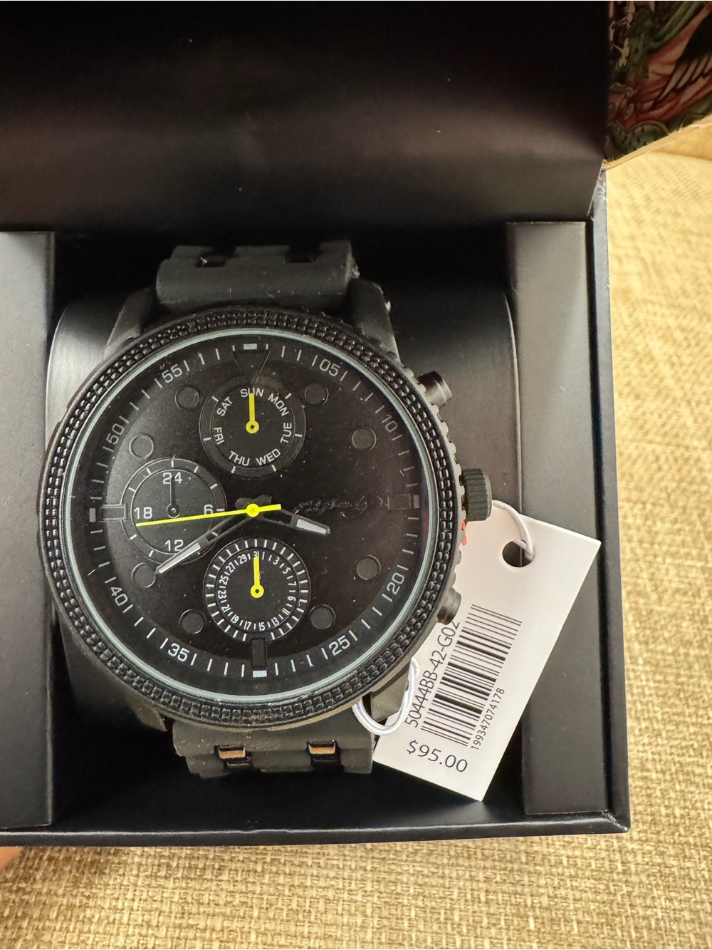 Ed Hardy Men’s Quartz Multifunction 24-Hour Black Dial Rubber Strap…Retails $95